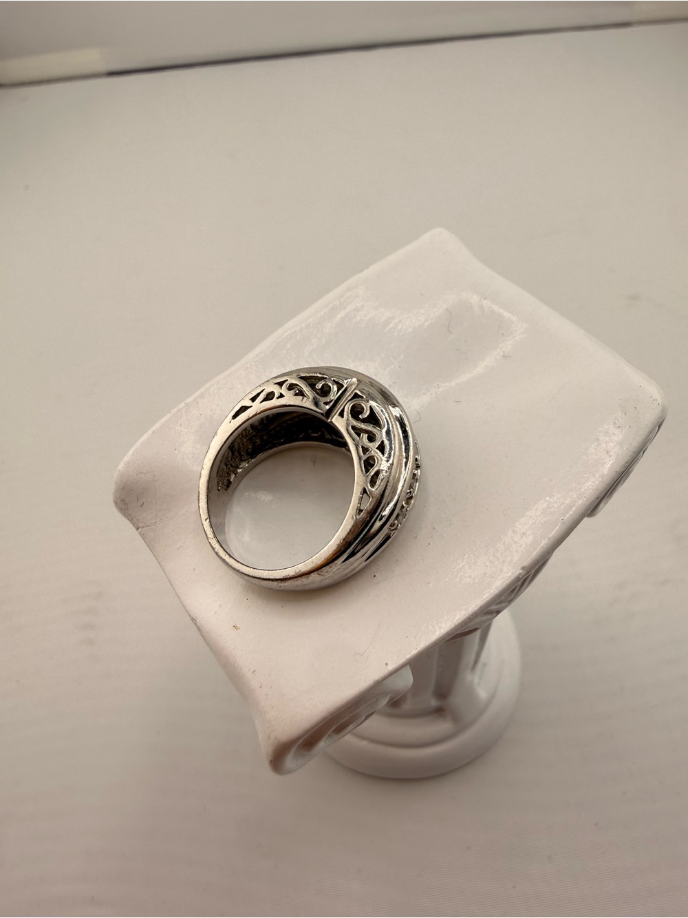 Sterling 925 Silver Band Ring with Pave Cubic Zirconia - Silver - Picture 3 of 7